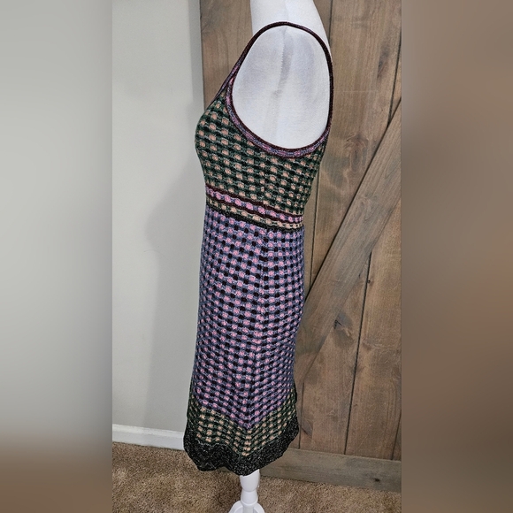 Vintage M MISSONI Sleeveless Silver Thread Detail Pink/green Multi Dress.US 4 - Picture 13 of 16